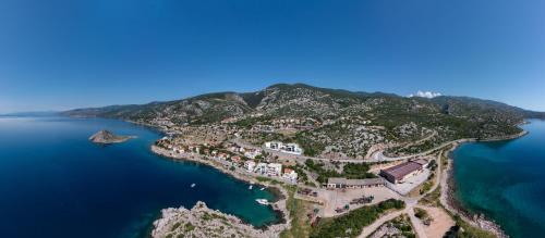 an aerial view of a small island in the water at Apartmani Olimp2 in Sveti Juraj