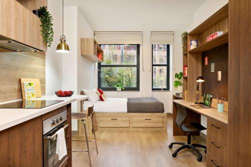 a small apartment with a bed and a desk at For Students Only - Student Castle Reading in Reading