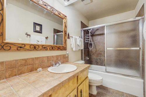 a bathroom with a sink and a shower and a toilet at Ten Mile Haus in Frisco