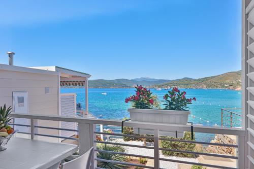 a balcony with a view of the water at Camping Village Le Calanchiole in Capoliveri