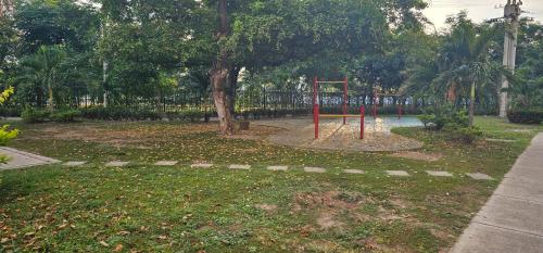 a park with a playground with a tree at Hacienda Peñalisa Mango in Ricaurte