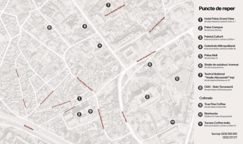 a map with red lines and dots on it at Hotel Palas Grand View in Iaşi