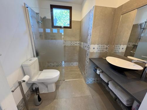 a bathroom with a toilet and a sink at GuestHouse Le Patio34 in Lavérune