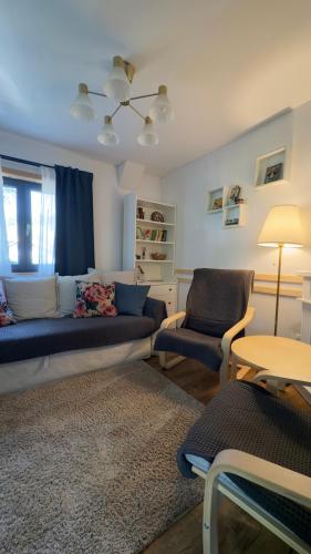a living room with a couch and a chair at DeSirnea Nest Bungalow in Şirnea
