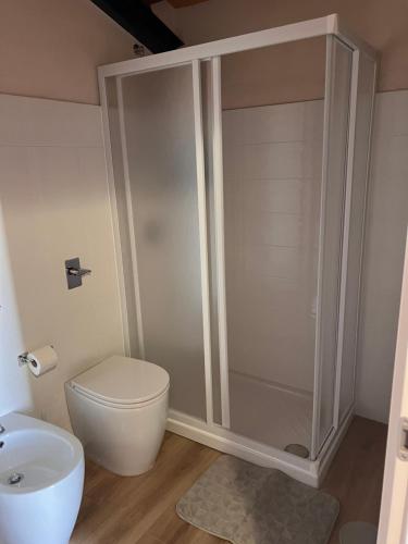 a bathroom with a shower with a toilet and a sink at Vigna di pettineo - guest house in Vittoria
