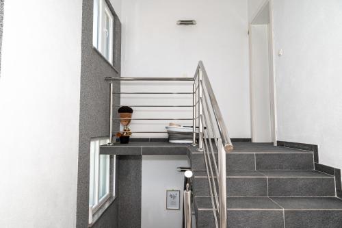 a staircase in a house with a metal railing at Four Points in Vir