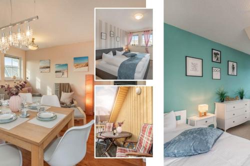 a collage of pictures of a bedroom and a living room at Förster-Schrödter-Str 10-14 Strandbrise in Ostseebad Koserow