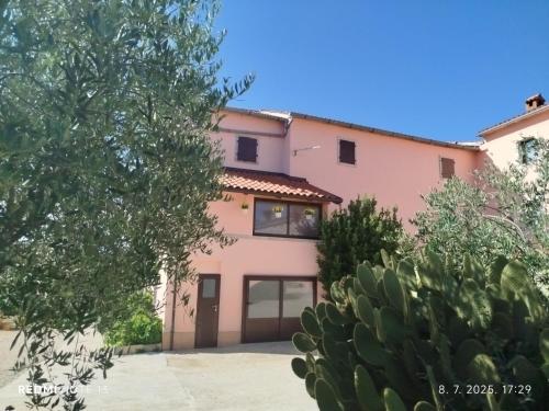 an exterior view of a pink house at App Damiani in Oprtalj