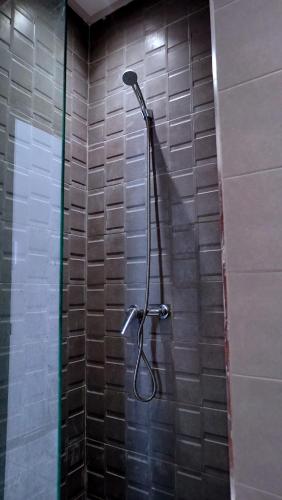 a shower with a shower head in a bathroom at Apartment - Mehdia Beach in Kenitra