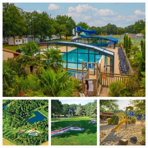 un collage de photos d'un parc aquatique dans l'établissement Bungalow Cosy équipé, à La Boissière-de-Montaigu