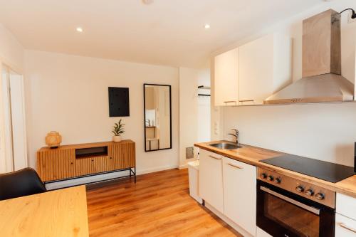 Kuchyň nebo kuchyňský kout v ubytování moderne, geräumige Wohnung neco appartments