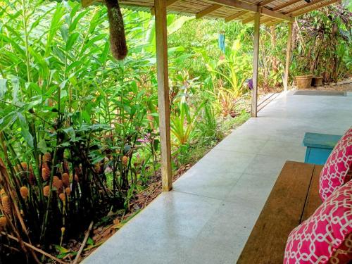 a patio with a table and some plants at La Shamana - Ecological Concept in Jungle in Cahuita