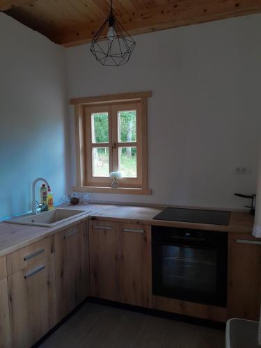 a kitchen with a sink and a window at Wild peace Vladimir in Foča