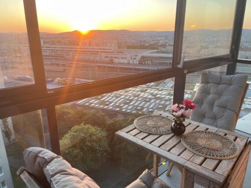 High-rise apartment with sunset