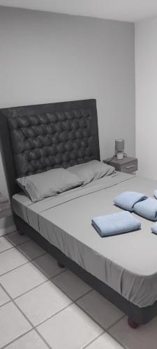 a bed with two pillows on it in a room at Appartamento La Marina piano terra 3 stanze in Porlamar