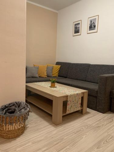 a living room with a couch and a coffee table at Apartmán Zuzana in Liptovský Mikuláš
