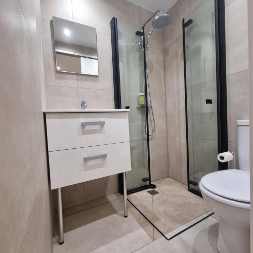 une salle de bain avec un lavabo et une douche dans l'établissement Spacious studio full of charm, recently updated, à Nice