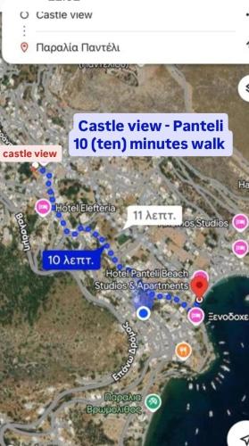 a screenshot of a google map with a map at Castle view in Panteli