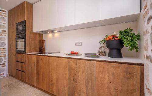 a kitchen with a counter with a vase of vegetables at Gorgeous Home In Cera With Wifi 