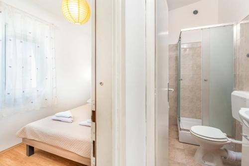 un piccolo bagno con wc e doccia di Apartment Baras a Nin