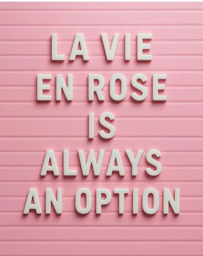 a pink wall with the words la velez en rose is always an option at La Vie en Rose in Verviers
