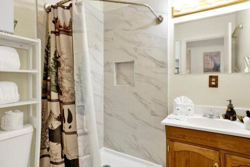ein Badezimmer mit Dusche und Waschbecken in der Unterkunft Green Squirrel Chateau #2484 in Big Bear Lake