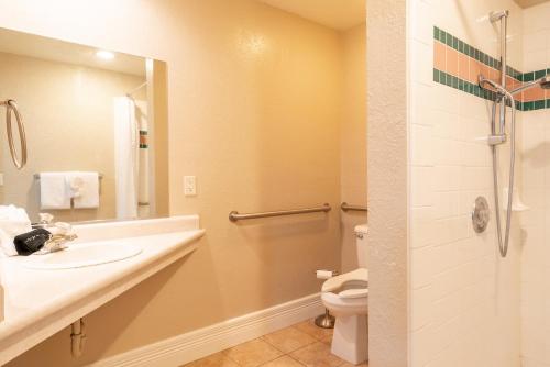 a bathroom with a sink and a toilet at Road Creek Inn in Loa