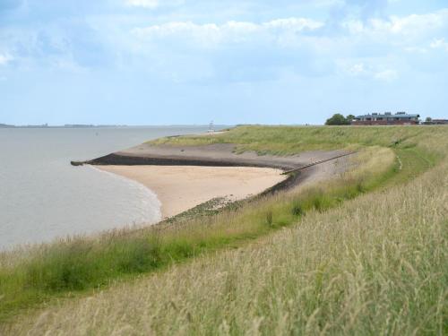 a sandy beach next to a body of water at Holiday Home in Quiet Park with Garden in Wemeldinge