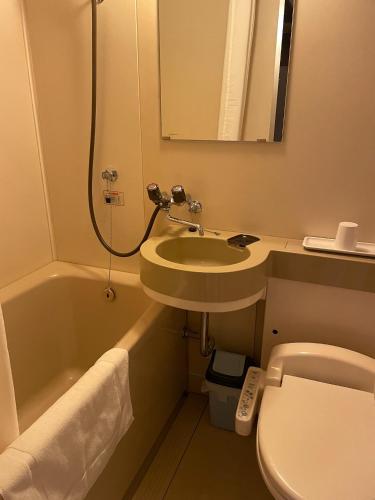 a bathroom with a sink and a toilet and a mirror at Hotel Nissin Kaikan - Vacation STAY 02353v in Shiso
