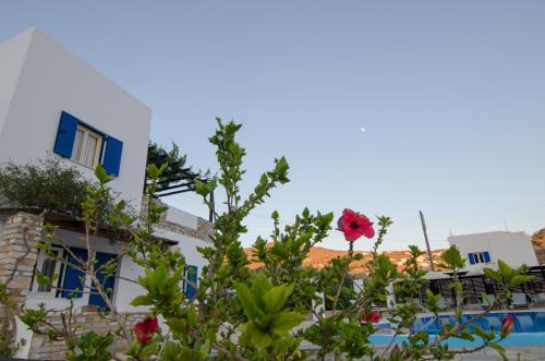 a view of a house and some flowers at Brother's Hotel in Ios Chora