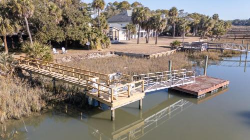 a wooden bridge over a body of water at 368 Wahoo Dr in Fripp Island