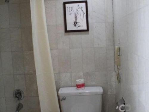 a bathroom with a toilet with a picture on the wall at Beijing Friendship Hotel Jing Bin Building in Beijing