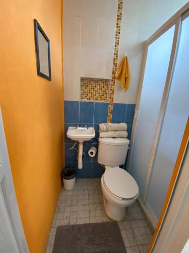 a bathroom with a toilet and a sink at Pequeño apartamento Aeropuerto CDMX in Mexico City