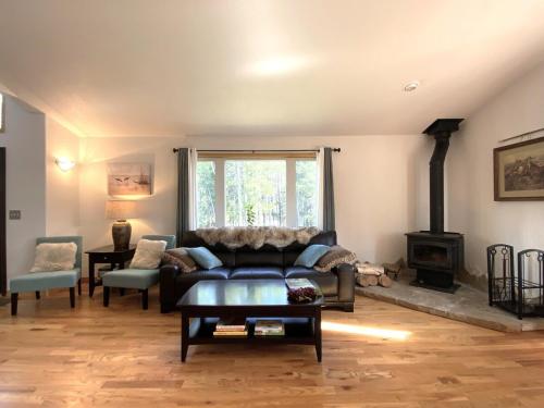 a living room with a couch and a fireplace at Echo Hills Mountain Lodge - Evergreen Mountain Top Retreat - Foothills of the Rockies in Evergreen