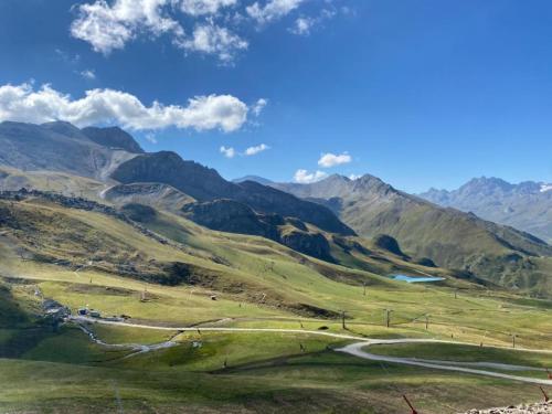 a winding mountain road in a valley in the mountains at Retreat in Samnaun Alps in Samnaun