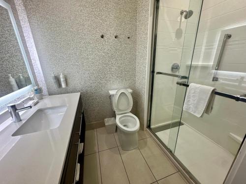 a bathroom with a sink and a toilet and a shower at Home2 Suites By Hilton Amarillo East in Amarillo
