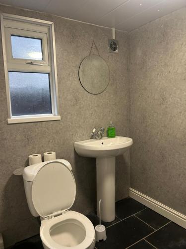 a bathroom with a toilet and a sink at Family Contractor Modern Home Sleeps 7 Free parking in Grimsby