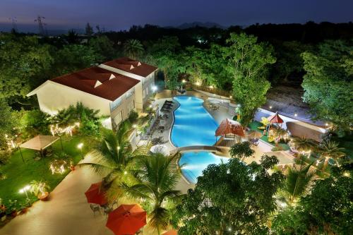 an overhead view of a resort with a swimming pool at Villa San Lawrenz in Lonavala