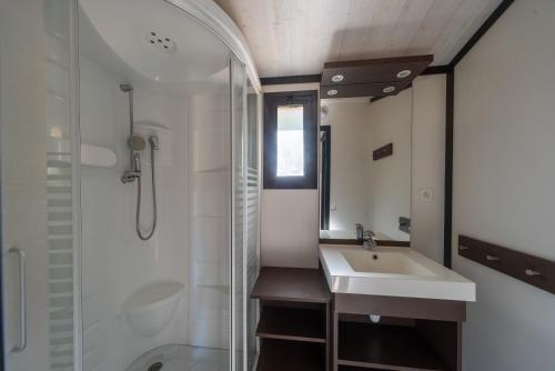 a bathroom with a sink and a shower at Lou Gatoun - Cottage Climatisé in Solliès-Toucas