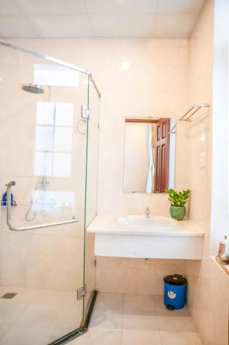 a bathroom with a sink and a shower at Tiên Hoa Sơn Villa in Da Lat
