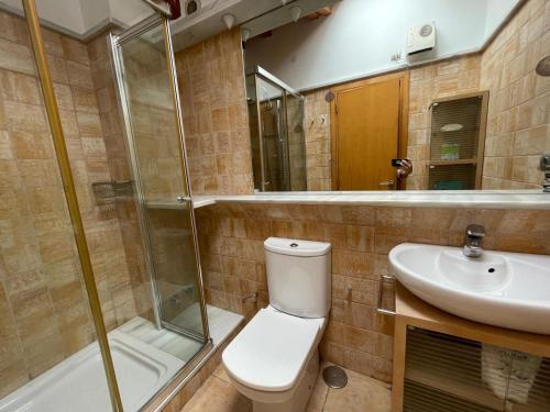 a bathroom with a toilet and a shower and a sink at GaliciaGuestHome Figueroa 27 in Pontevedra