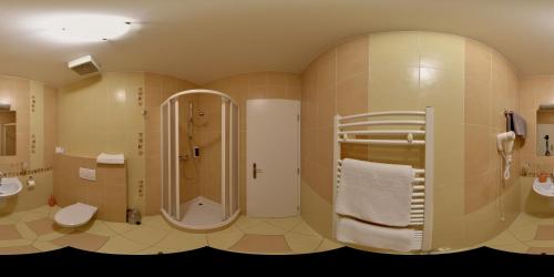 a bathroom with a shower and a toilet at Penzion Set in Košice