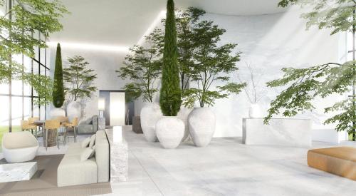 a rendering of a living room with vases and plants at Eurostars Californie in Casablanca