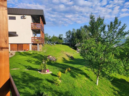 a house on a green hill with a tree at ZEN Apartments in Măgura