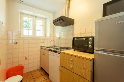 a small kitchen with a sink and a microwave at Gite Abodi du Chalet Pedro in Mendive