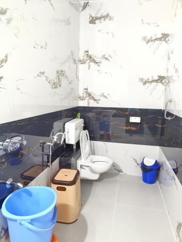a bathroom with a toilet and a sink at Ranjana Guesthouse in Hampi
