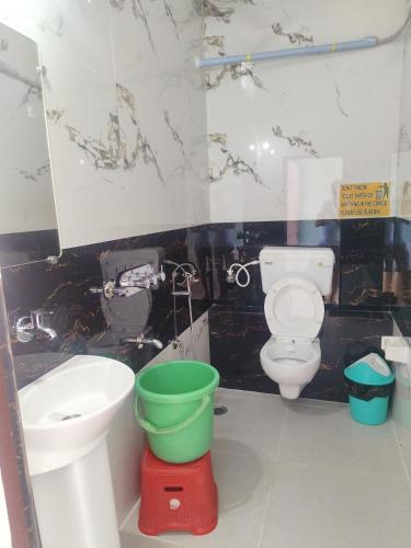 a bathroom with a toilet and a sink at Ranjana Guesthouse in Hampi