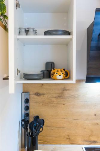 Dapur atau dapur kecil di Tropengeflüster Penthouse in Hof, Whirlpool, Balkon, Webergrill, Digital Checkin, Parkplatz, Wlan330Mbit