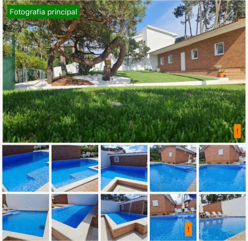 a collage of pictures of a swimming pool at Pinheiro Manso in Apúlia