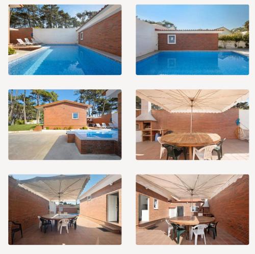 a collage of pictures of a pool and a house at Pinheiro Manso in Apúlia
